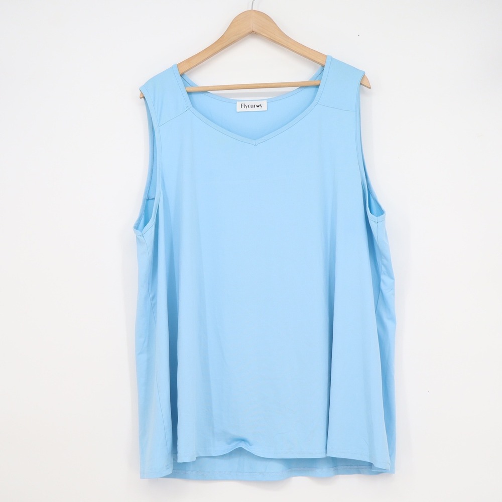 Flycurvy Womens XXL Light Blue V-Neck Sleeveless Tank Top Relaxed Fit